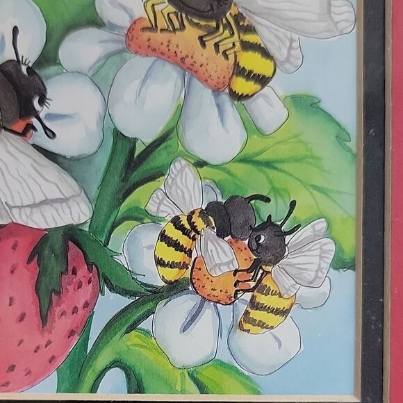 Bee and Strawberry Art in Ornate Frame - Picture 3 of 7